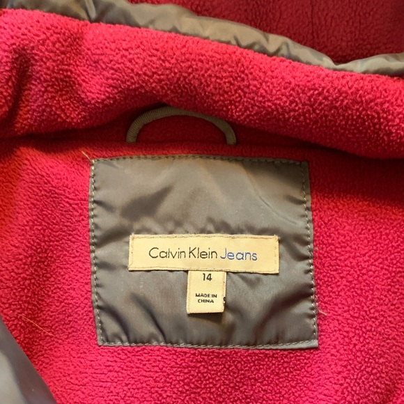 Calvin Klein Jeans, girls size 14, Gray and fuchsia, Hooded Jacket - Picture 2 of 10